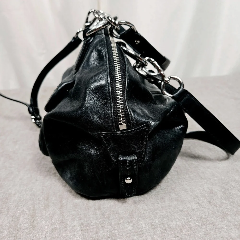 COACH #F22304 Kristen Black Leather Double-Zip Satchel Shoulder Bag